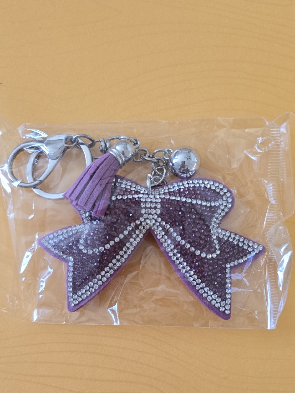 Purple Crystal Bow Keychain with Tassel